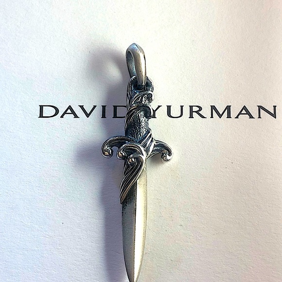 DAVID YURMAN Sterling Silver Men's Waves~Dagger Amulet Necklace Pendant - Picture 4 of 5
